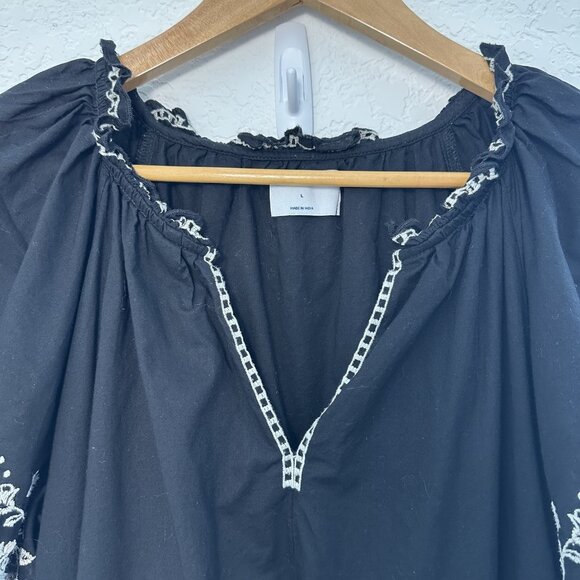 Old Navy Dress Womens‎ Large Black White Embroidered Short Sleeve Boho Peasant - Picture 5 of 12